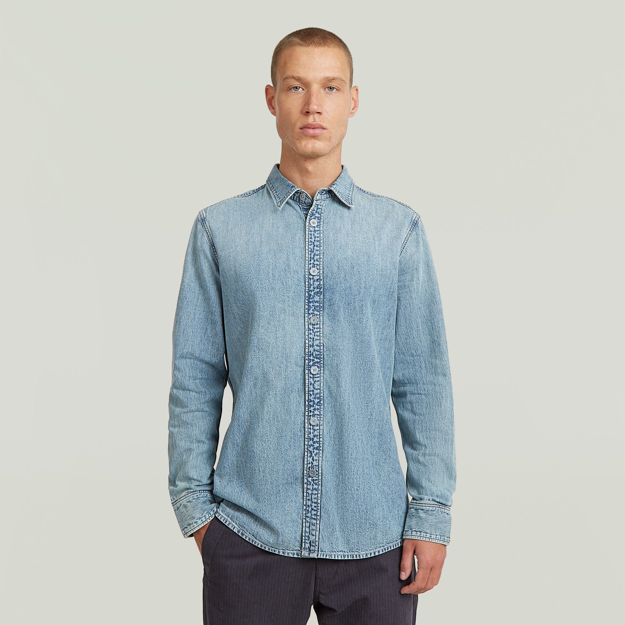 G-Star Raw - Clean Slim LS Shirt - Sun Faded Pacific Blue