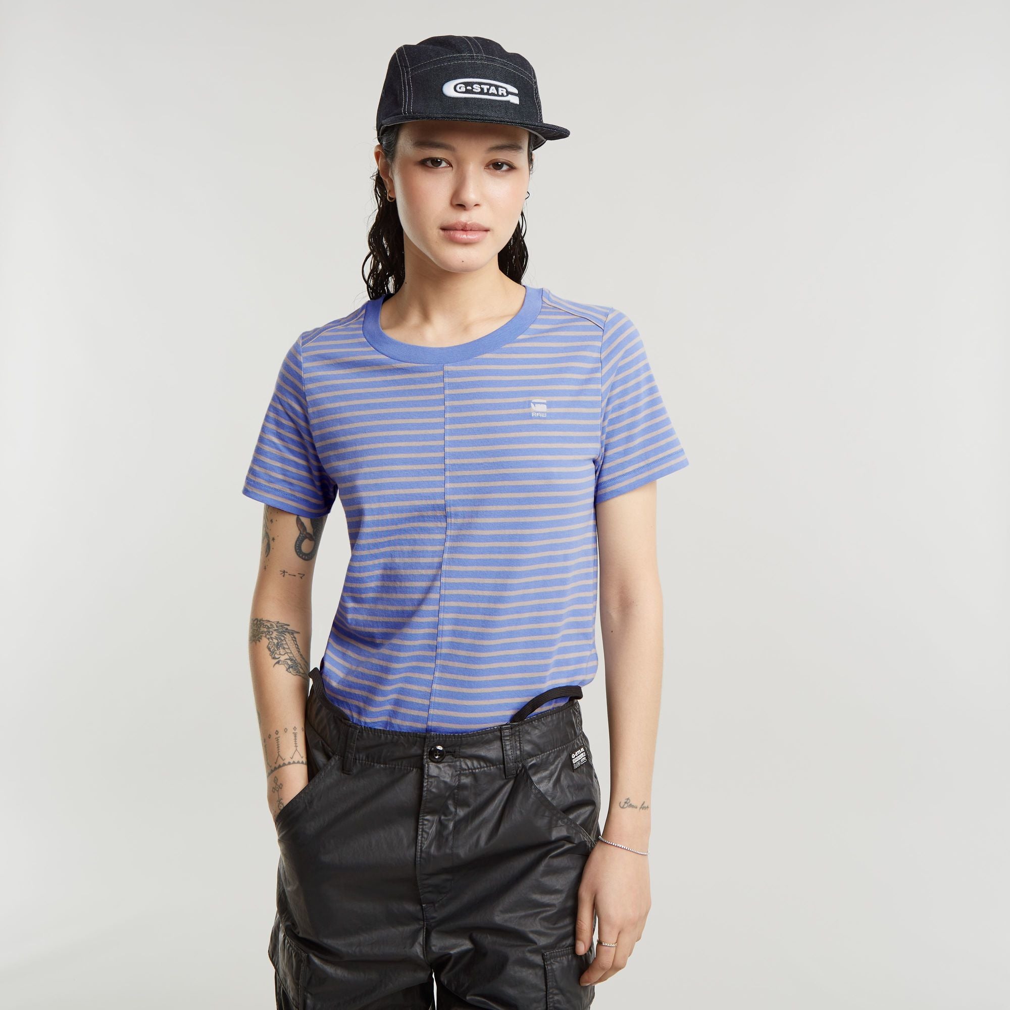 G-Star Raw - Front Seam Stripe R Tee - Wedgewood/Sandstorm Stripe