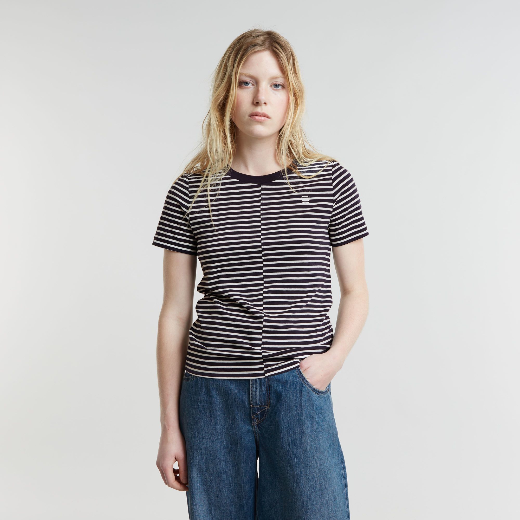 G-Star Raw - Front Seam Stripe R Tee - Osaka Blue/Light Chalk Stripe