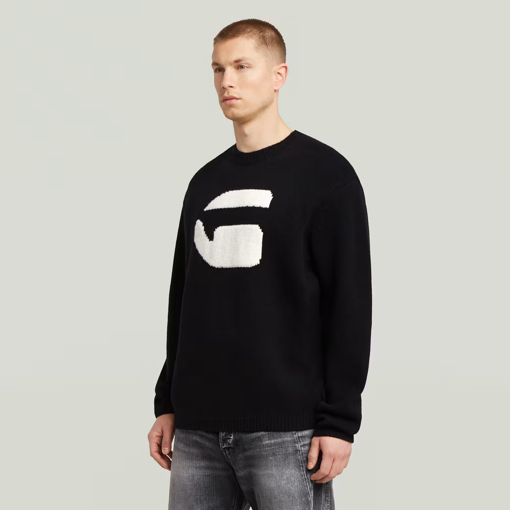 G-Star Raw - G Logo Relaxed Knit Pullover - Dark Black