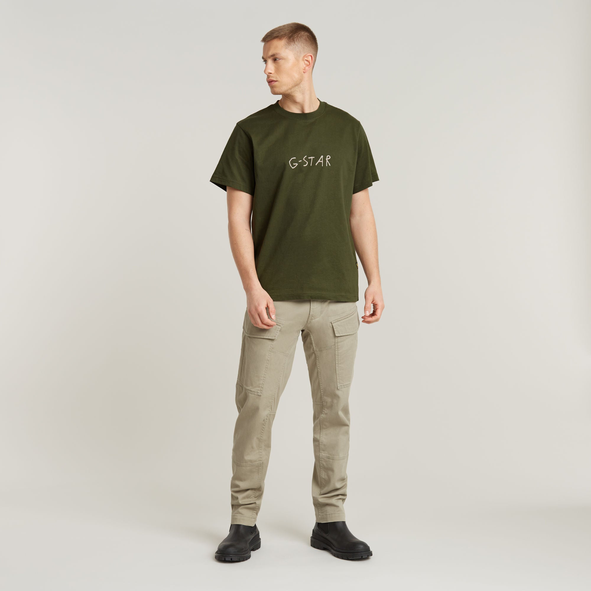 G-Star Raw - Handwriting Back Print Loose Tee - Shadow Olive