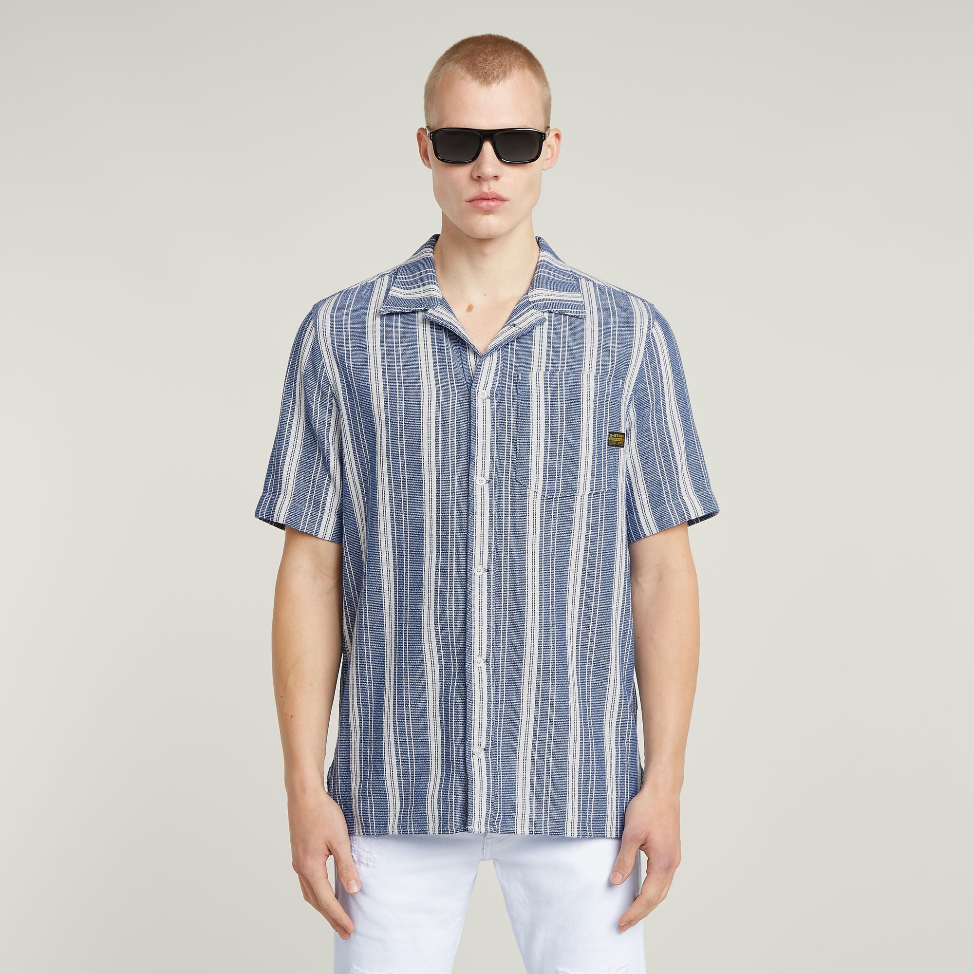 G-Star Raw - One Pocket Regular SS Shirt - Deep Blue Irregular Stripe