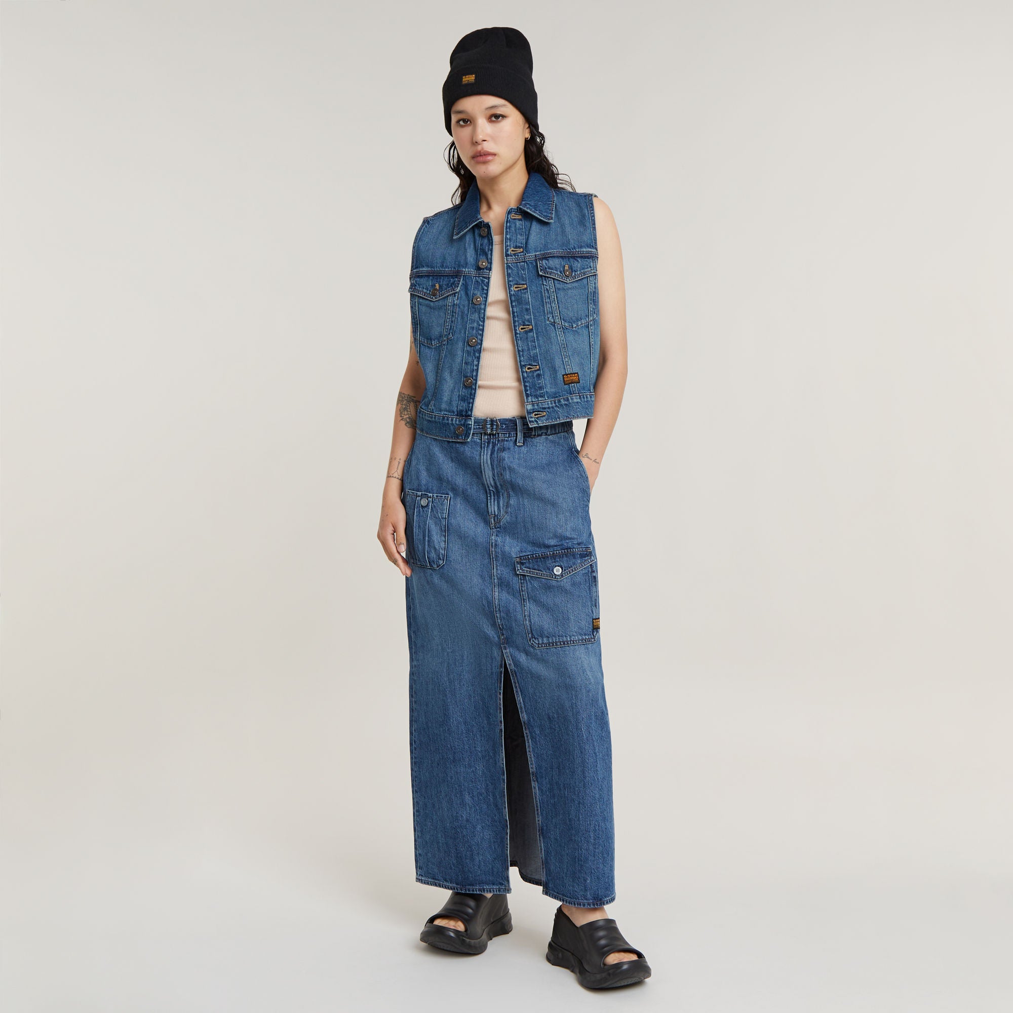 G-Star Raw - Belted Cargo Long Skirt - Faded Cliffside Blue