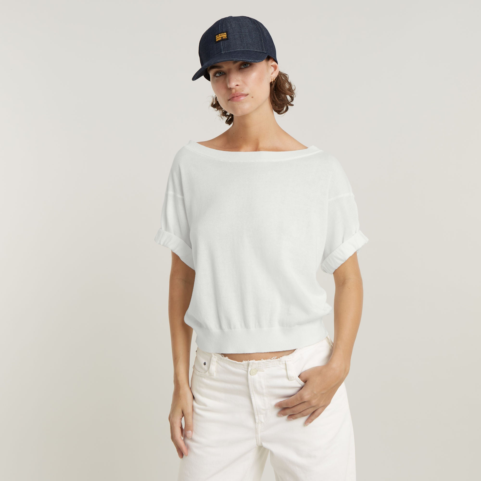 G-Star Raw - Blousy Boat Neck Jumper Loose Top - Light Chalk