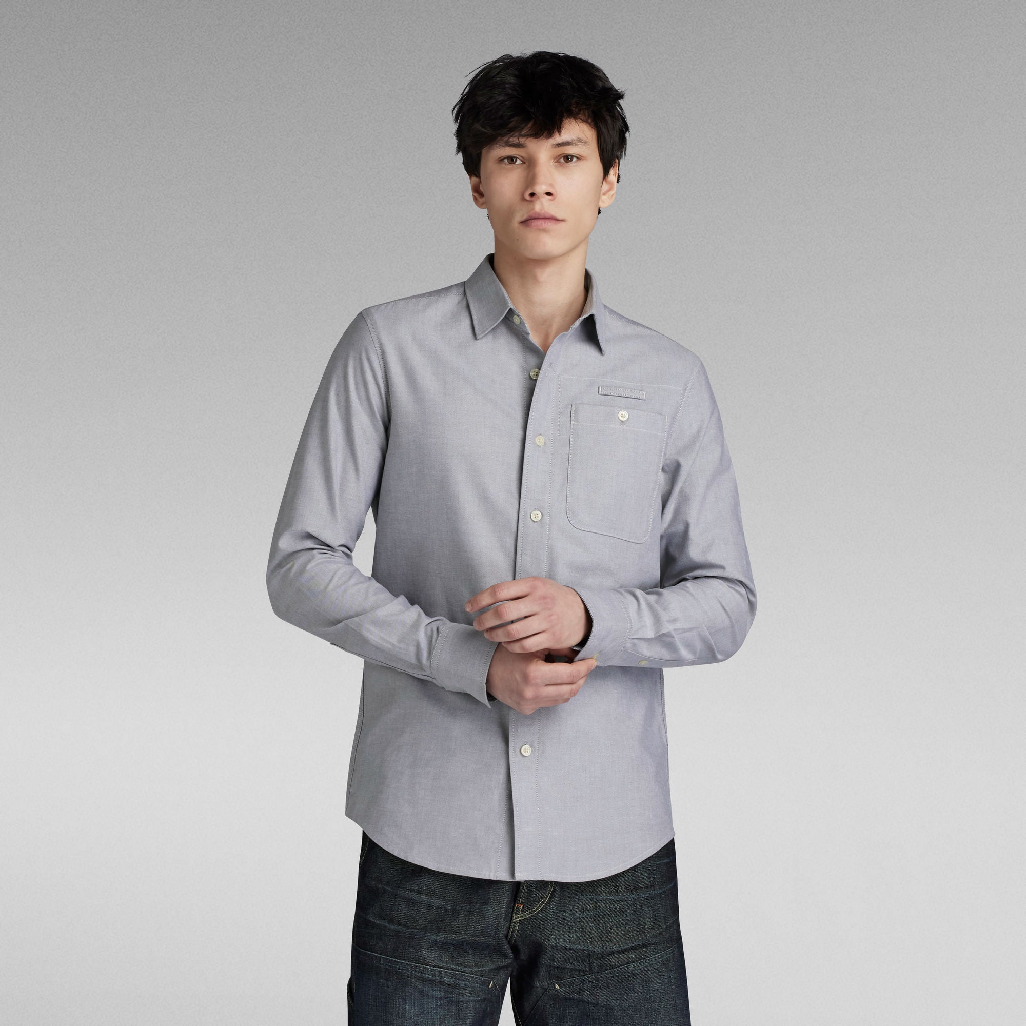G-Star Raw - Bristum 2.0 Slim LS Shirt - Correct Grey/White Oxford