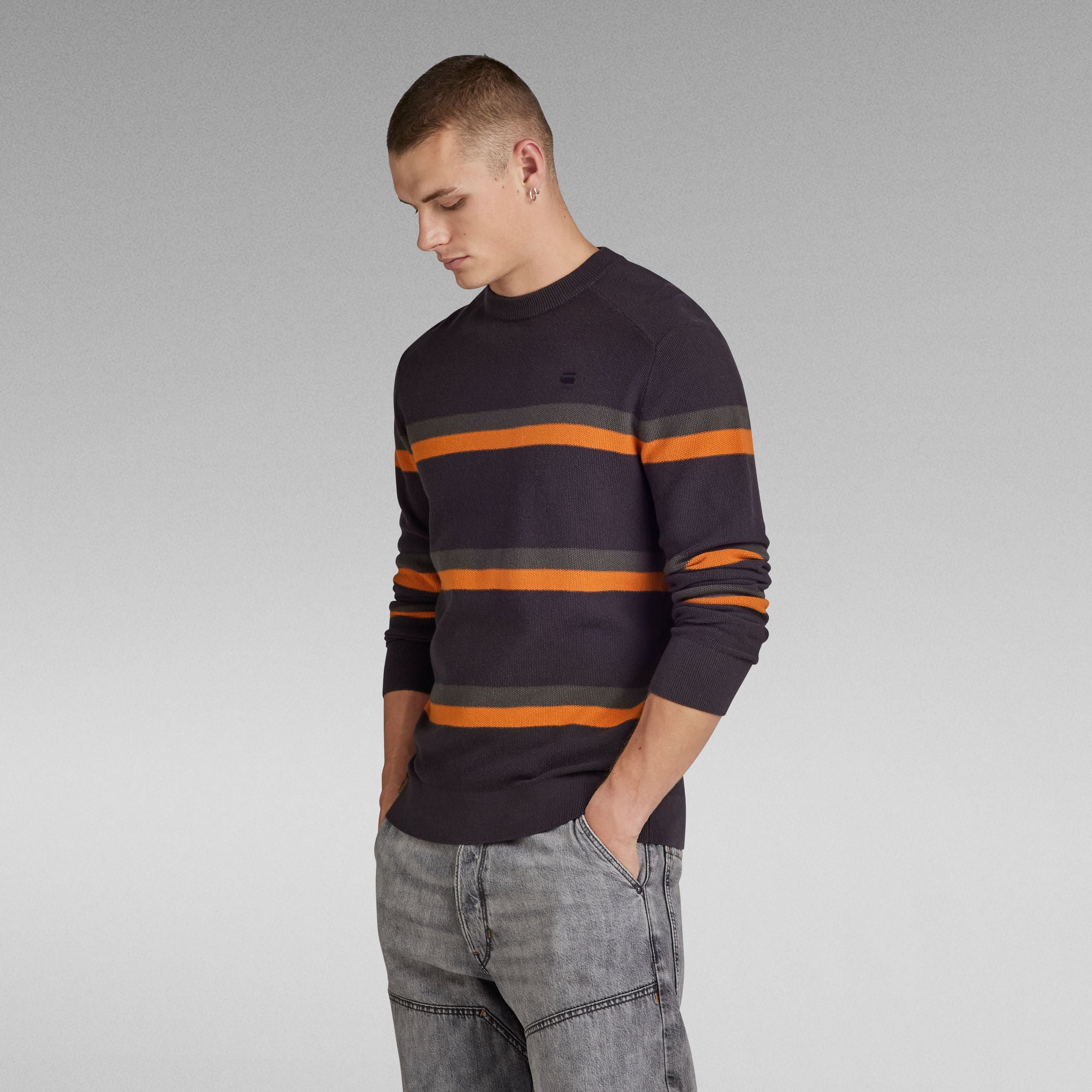 G-Star Raw - Stripe Knitted Sweater - Grey Asphalt