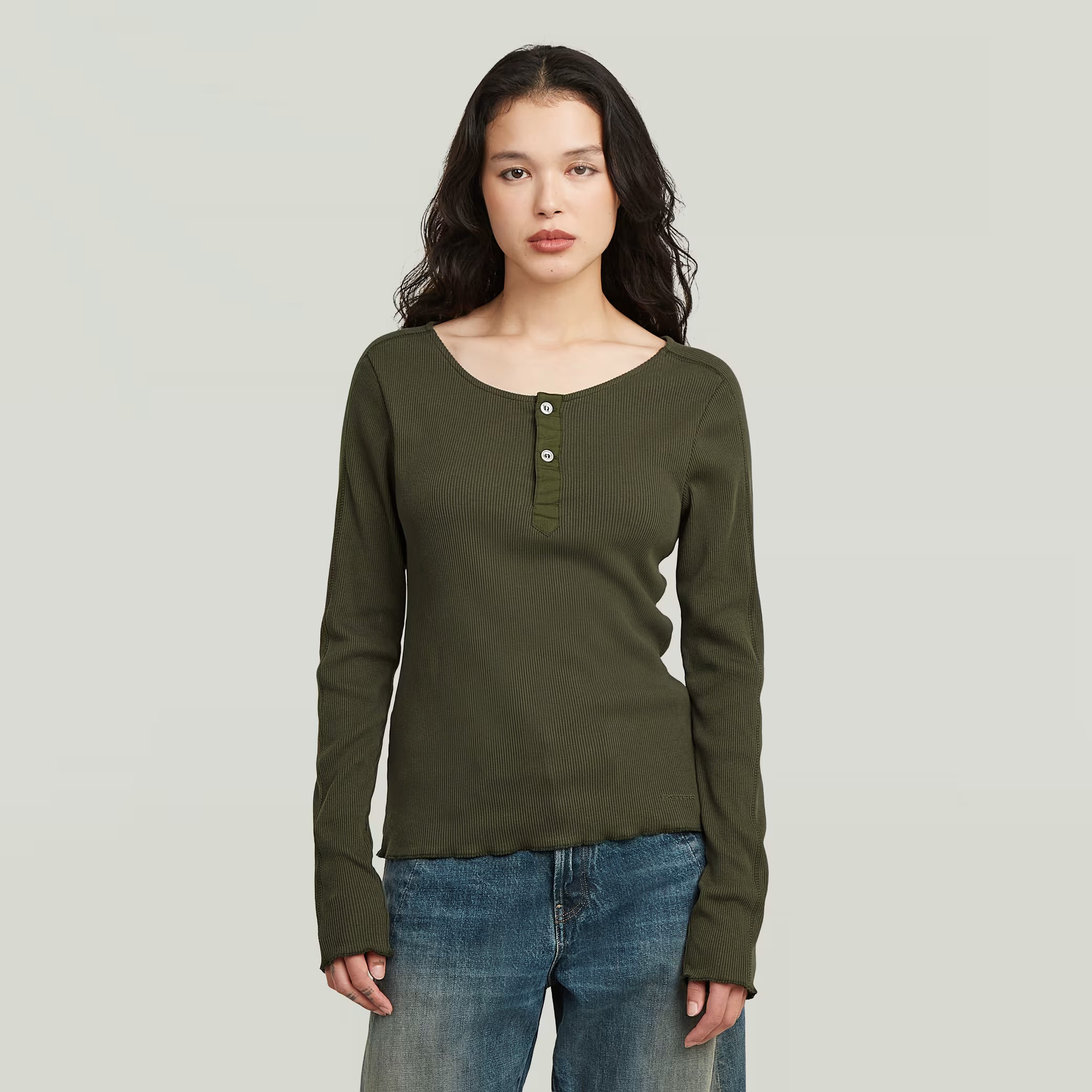 G-Star Raw - Slim Henley LS Tee - Asfalt