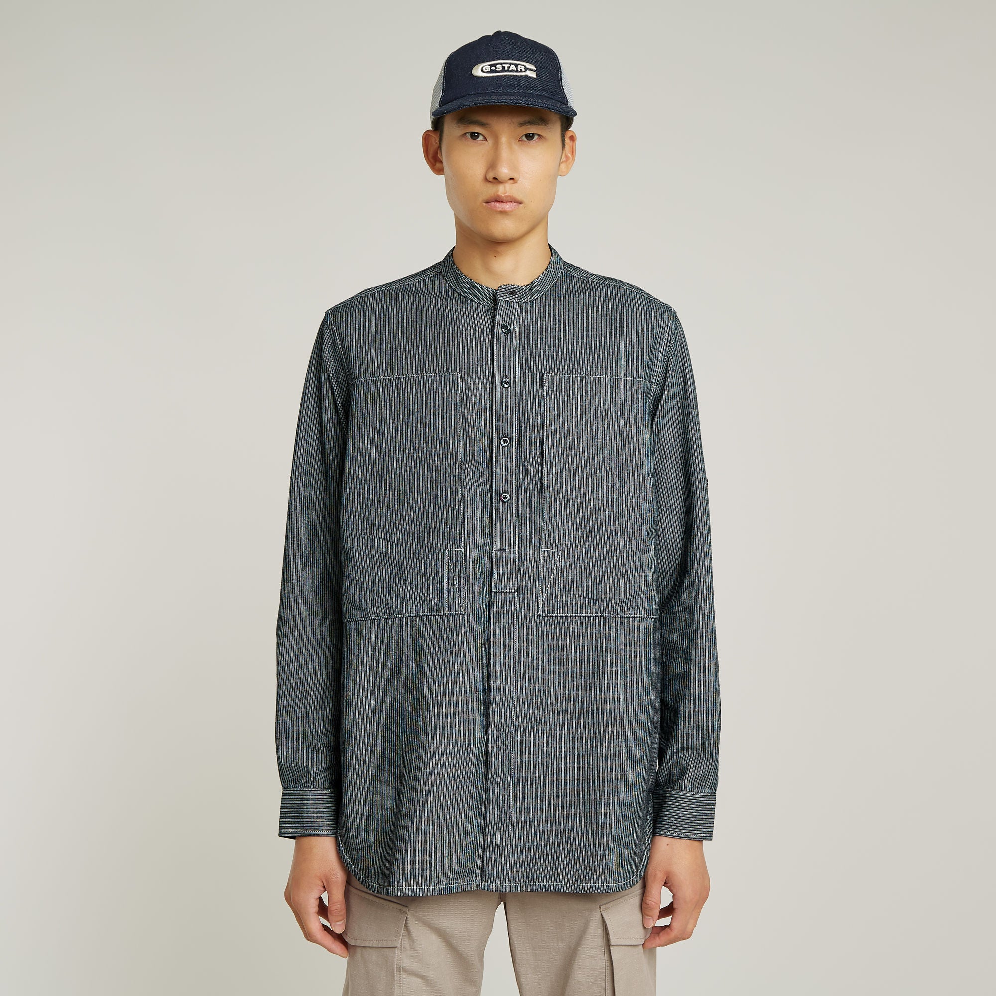 G-Star Raw - Stand Collar Rollup Relaxed LS Shirt - Rinsed Stripe