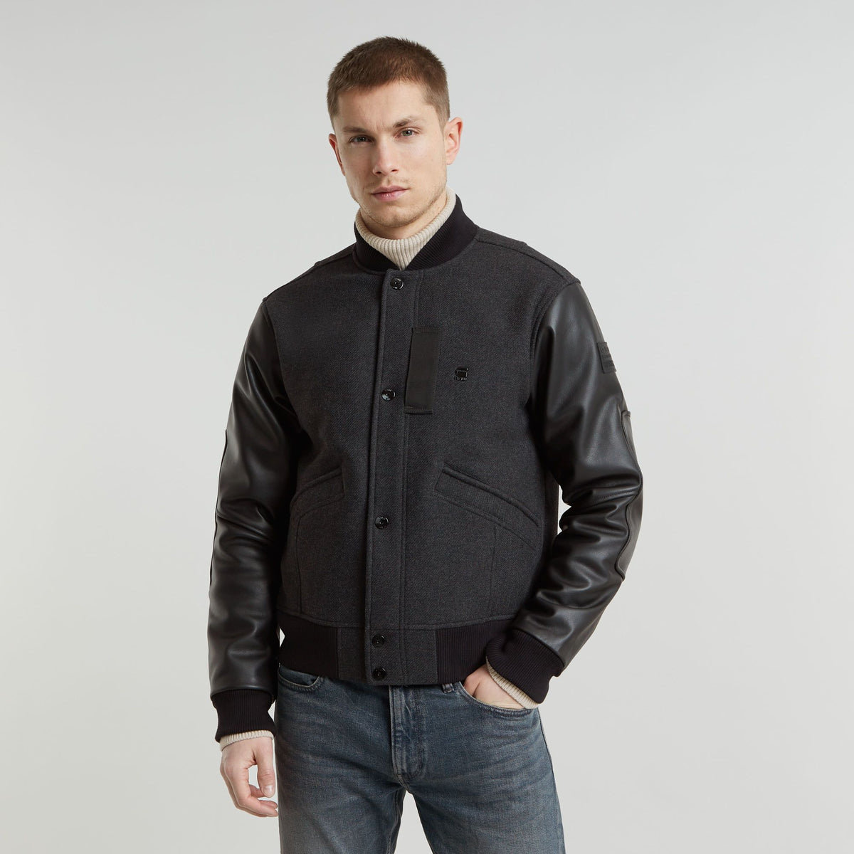 ジャケット・アウター G-STAR RAW MODERNIST LEATHER OVERSHIRT G-Star Raw - Varsity Wool Leather Jacket - Shadow