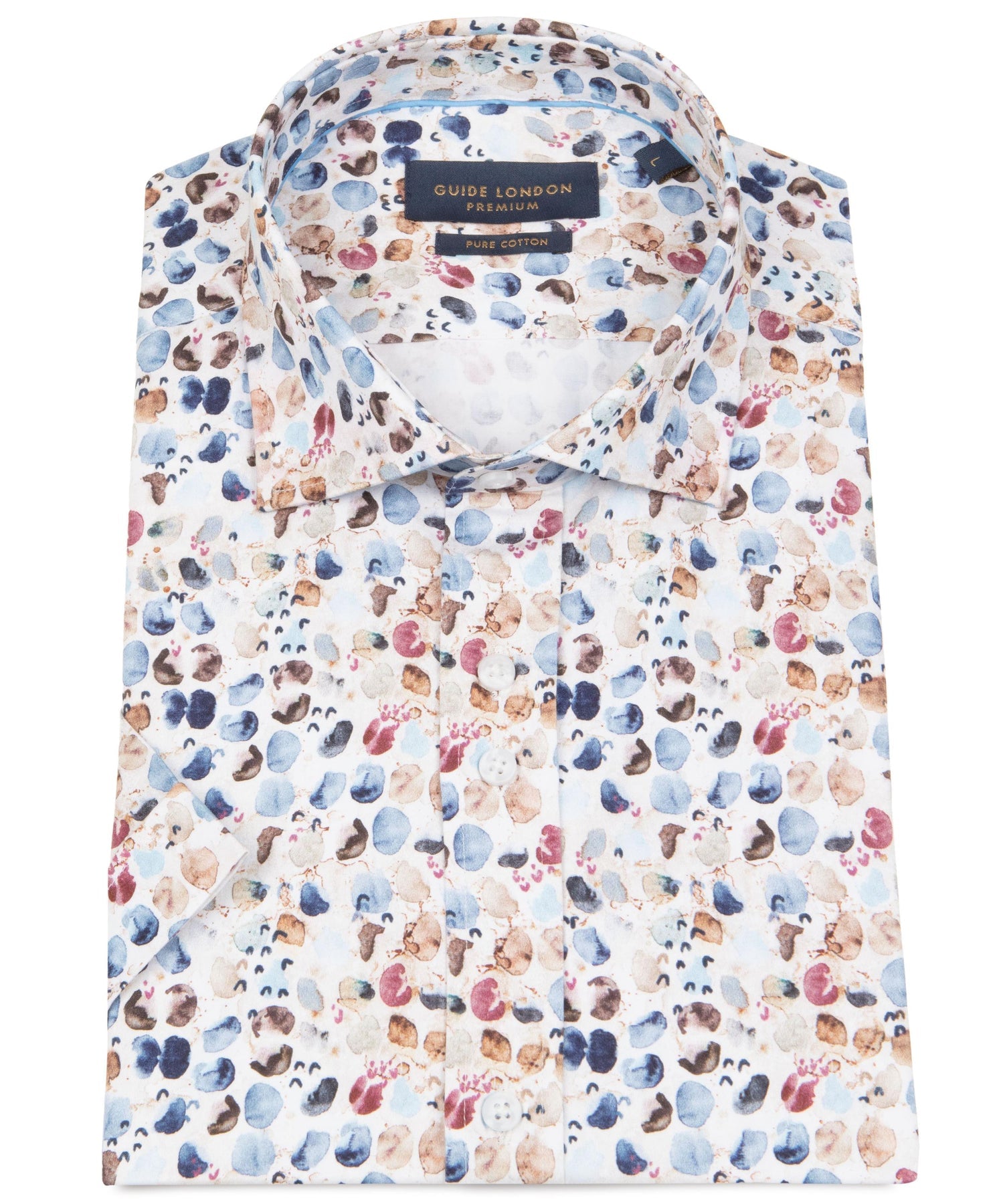 Guide London - Inky Cotton Sateen SS Shirt - Tan/Blue