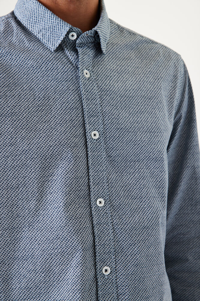 Garcia - Grid Dot Print LS Shirt - White/Blue