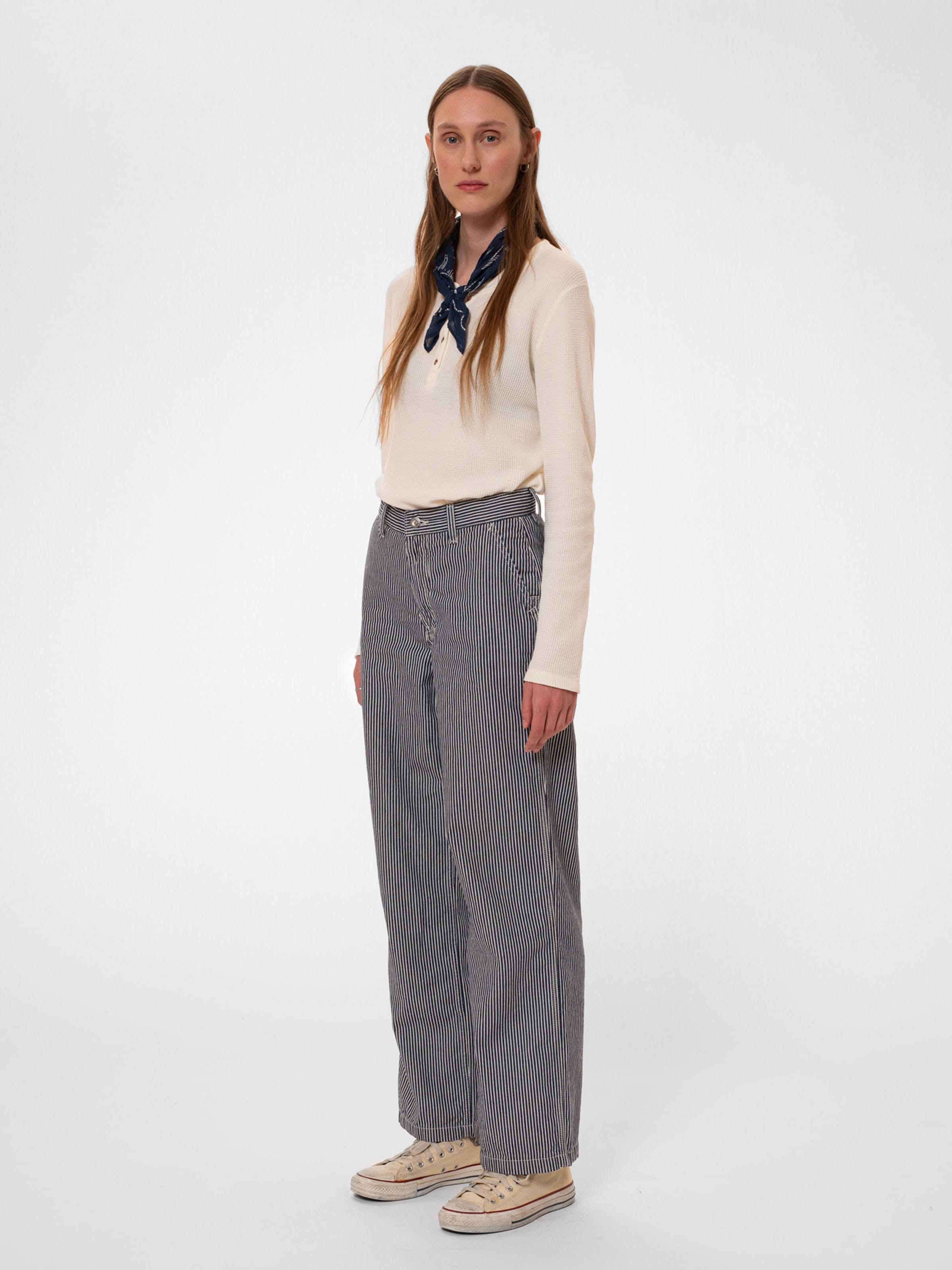Nudie - Stina Hickory Striped Pant - Blue/Offwhite