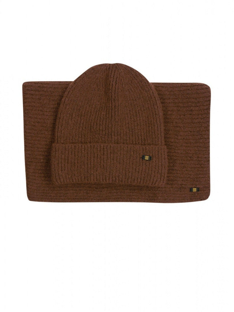 No Excess - Beanie And Scarf Rib Knit Set - Terra