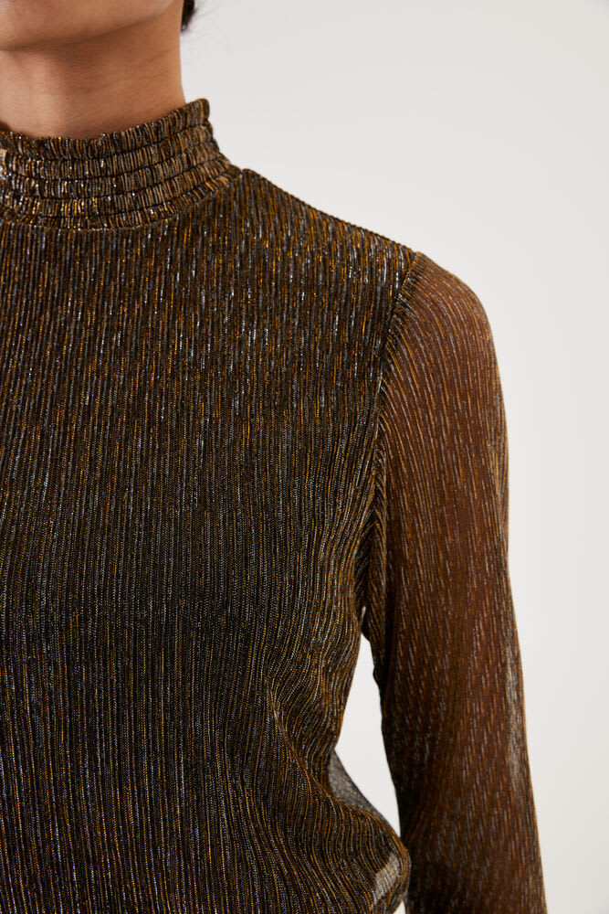 Garcia - Metallic Mesh LS Blouse - Gold/Silver/Black