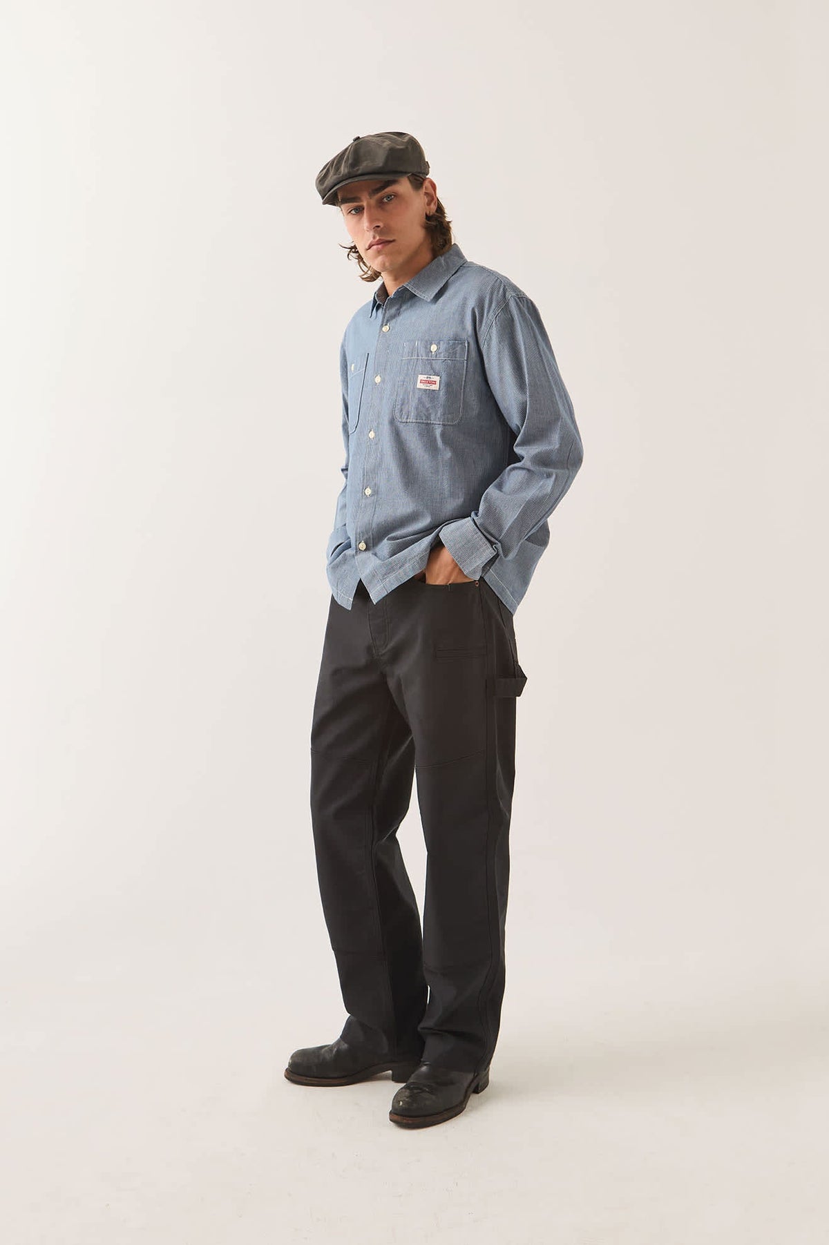 Brixton - Trademark LS Shirt - Blue Chambray Micro Stripe