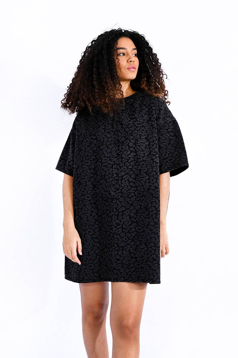 Lili Sidonio - Leopard Print Denim Dress - Black