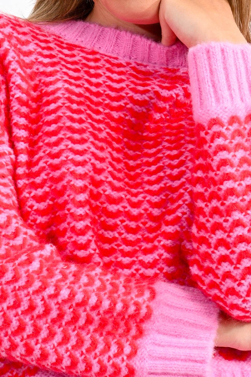 Lili Sidonio - Textured Cropped Knitted Sweater - Fushia