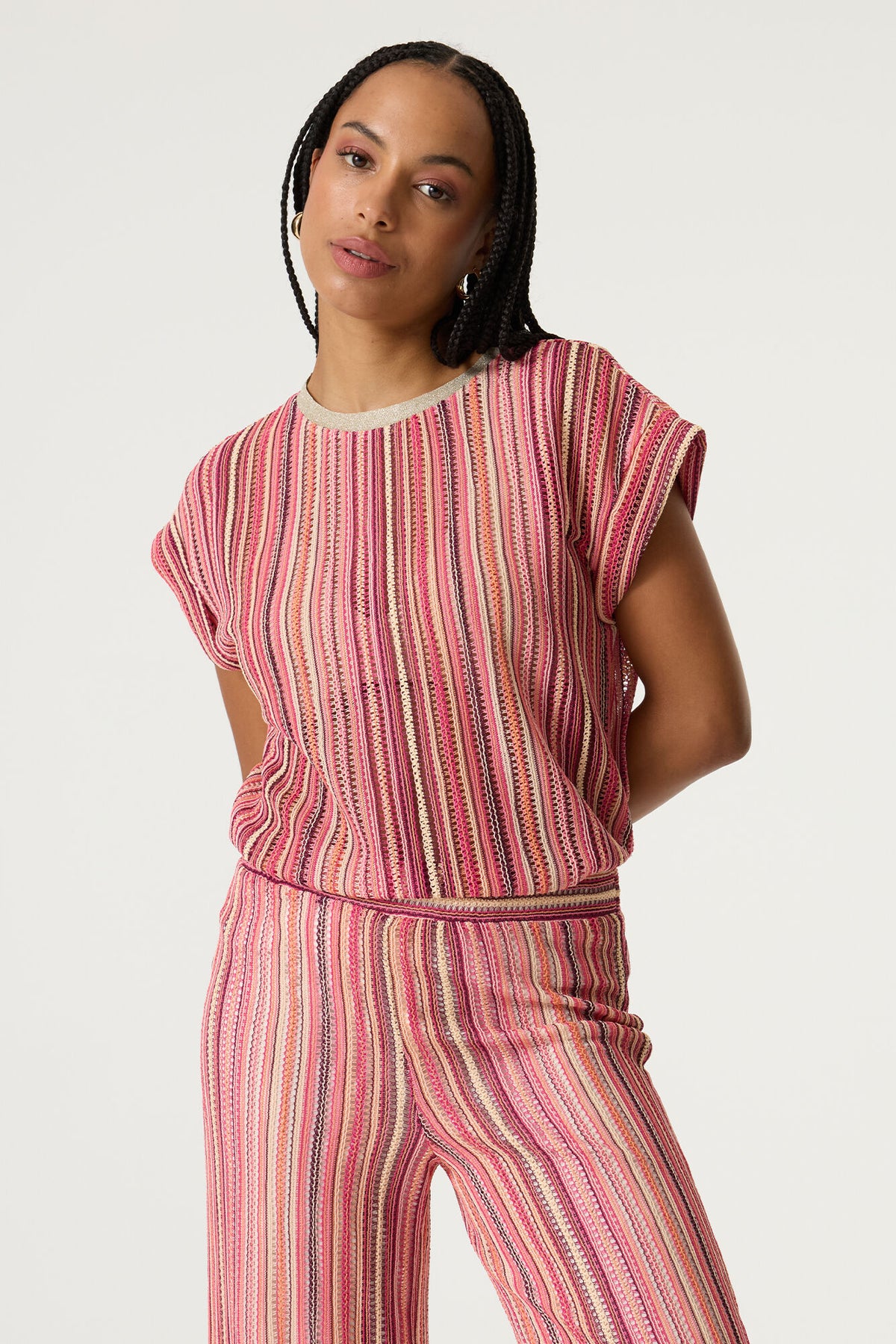 Garcia - Candy Stripe SS Pullover - Coral Crush