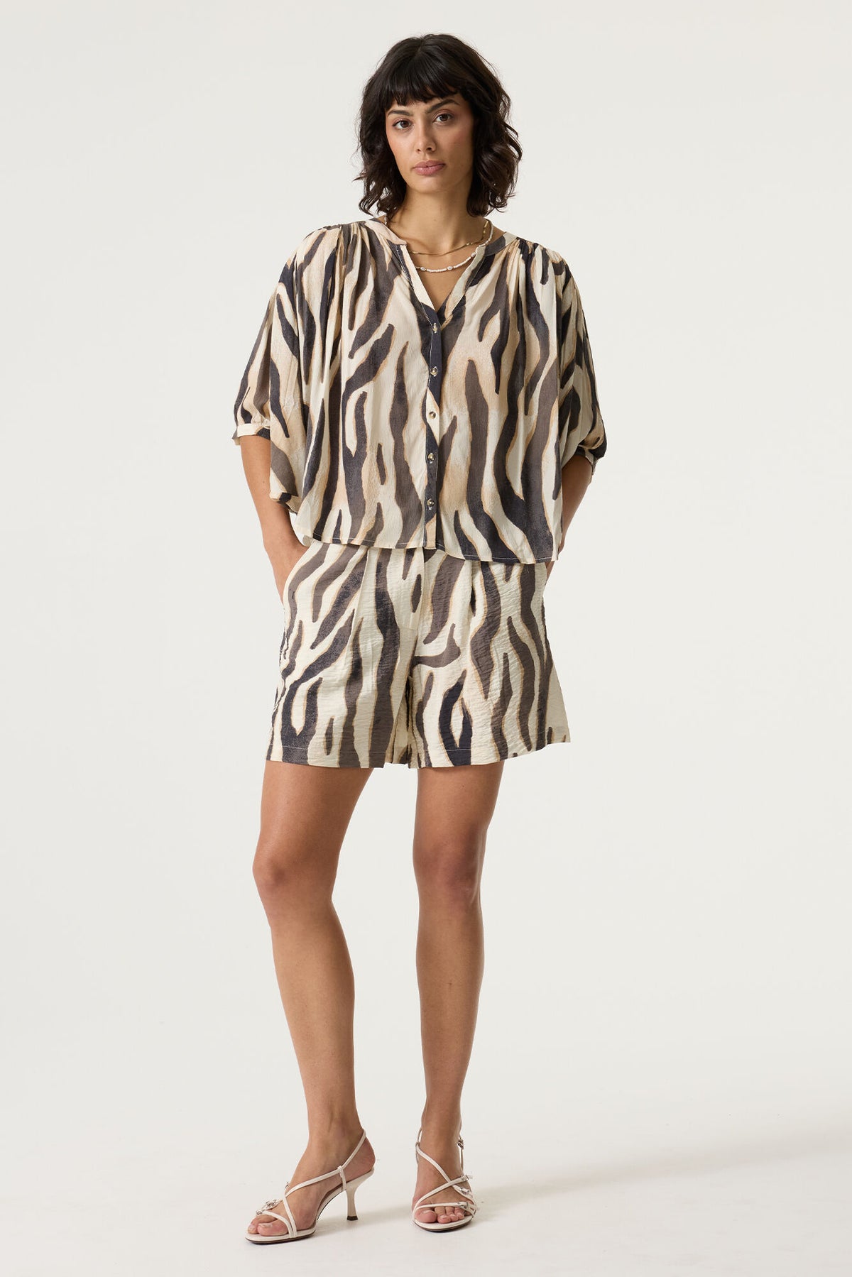 Garcia - Tiger Print SS Blouse - Turtledove