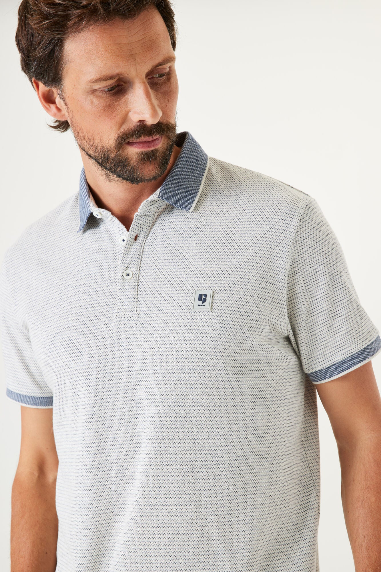 Garcia - Blue Zig Zag SS Polo - Milk Melee