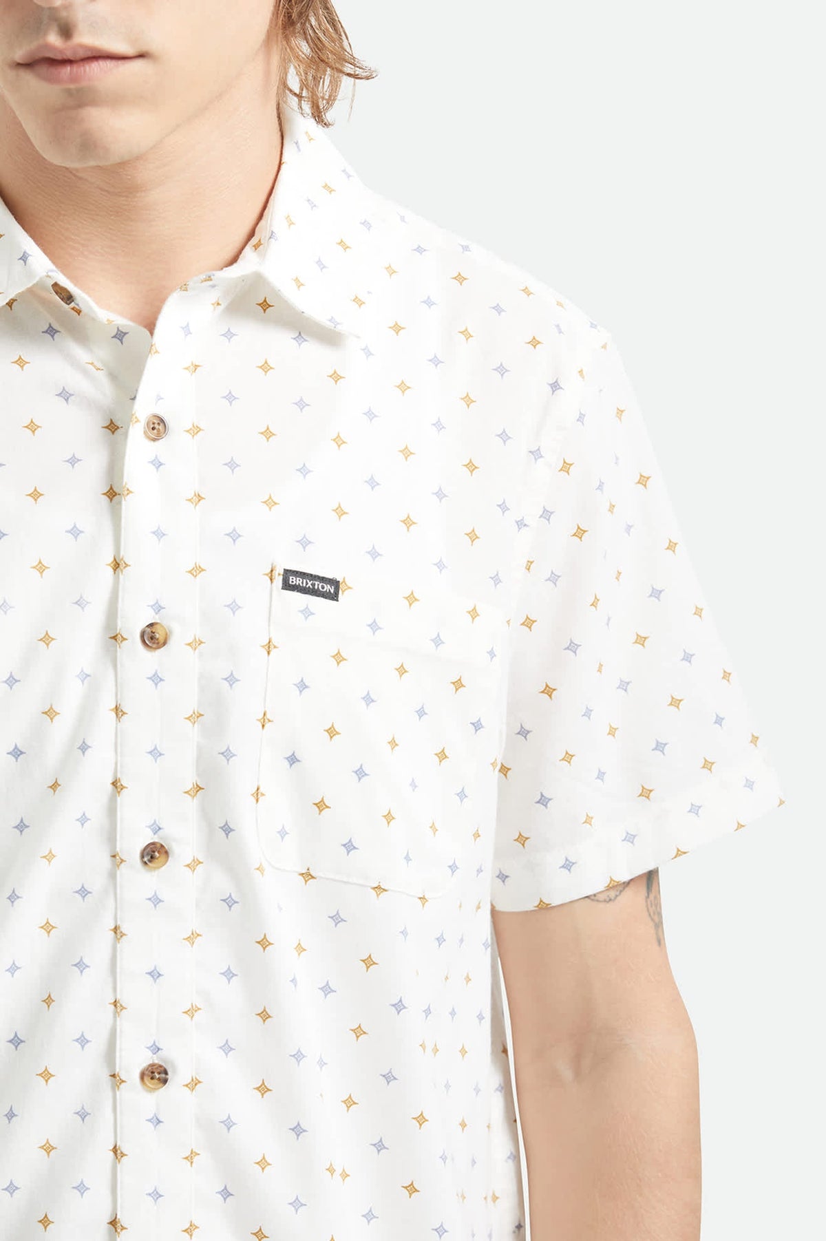 Brixton - Charter Print SS Shirt - Off White/Multi Diamond Tile