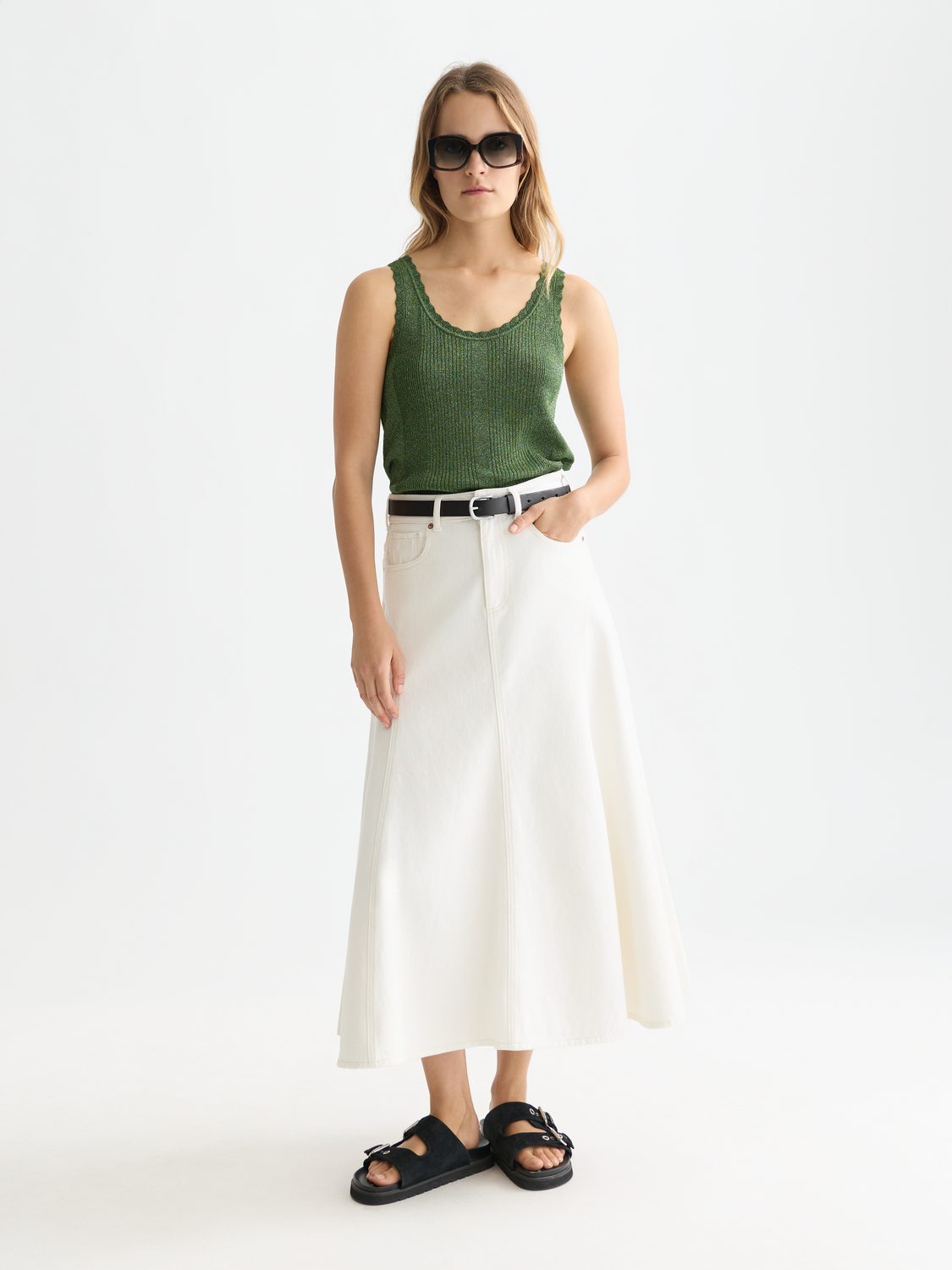 Maison Scotch - Metallic Ribbed Knitted Tank - Garden Green