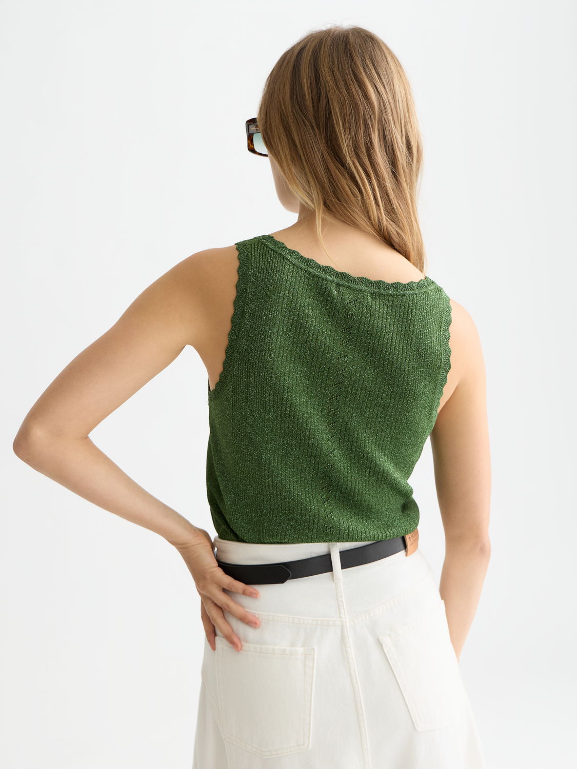 Maison Scotch - Metallic Ribbed Knitted Tank - Garden Green