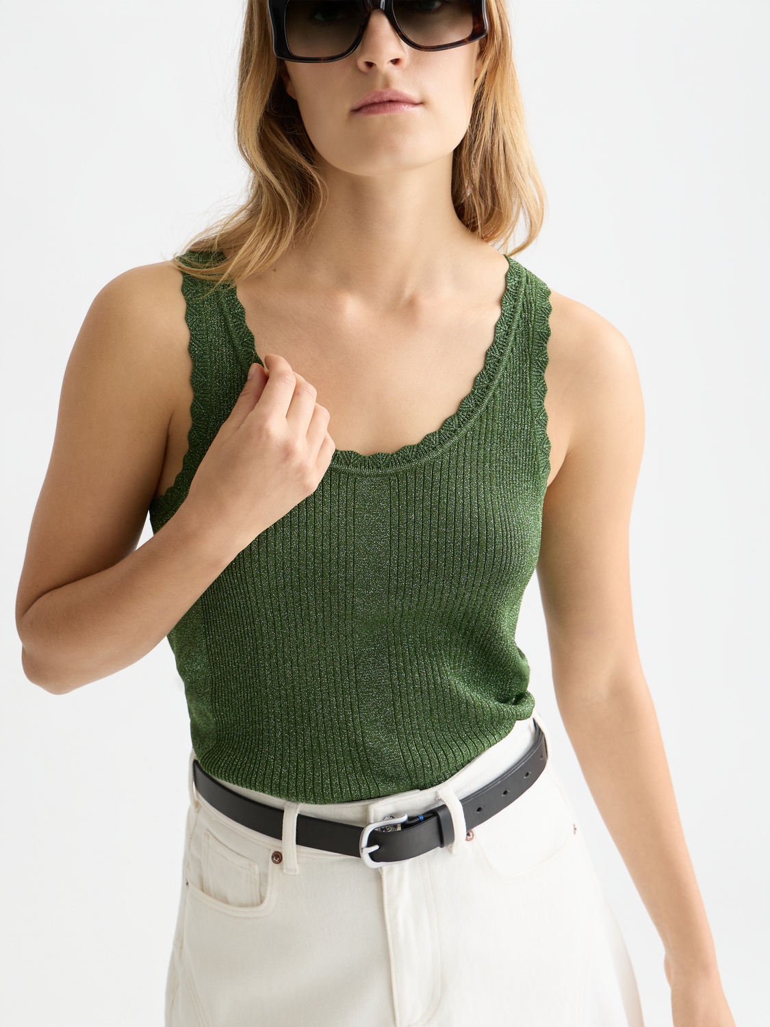 Maison Scotch - Metallic Ribbed Knitted Tank - Garden Green