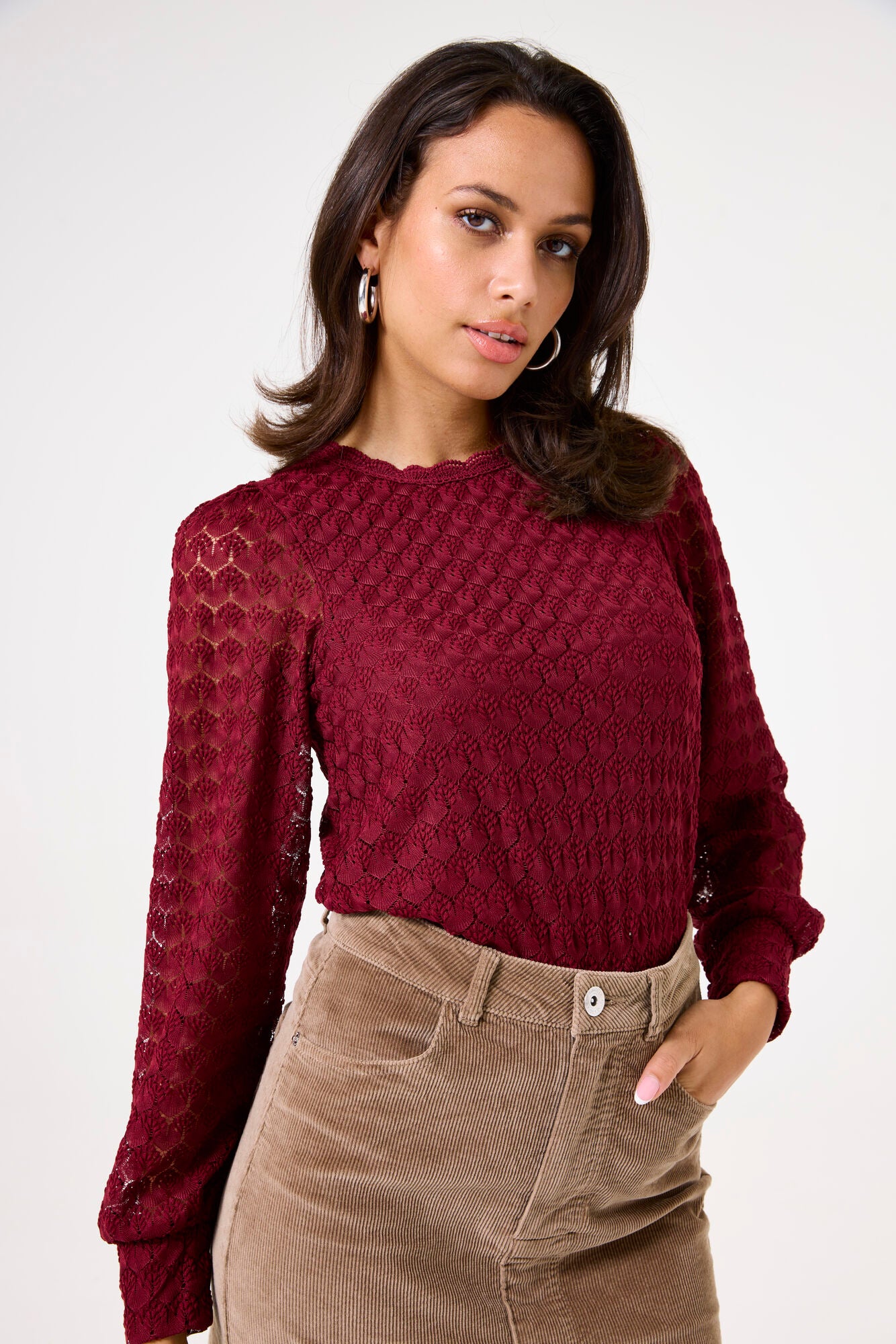 Garcia - Lined Lacy LS Top - Cabernet