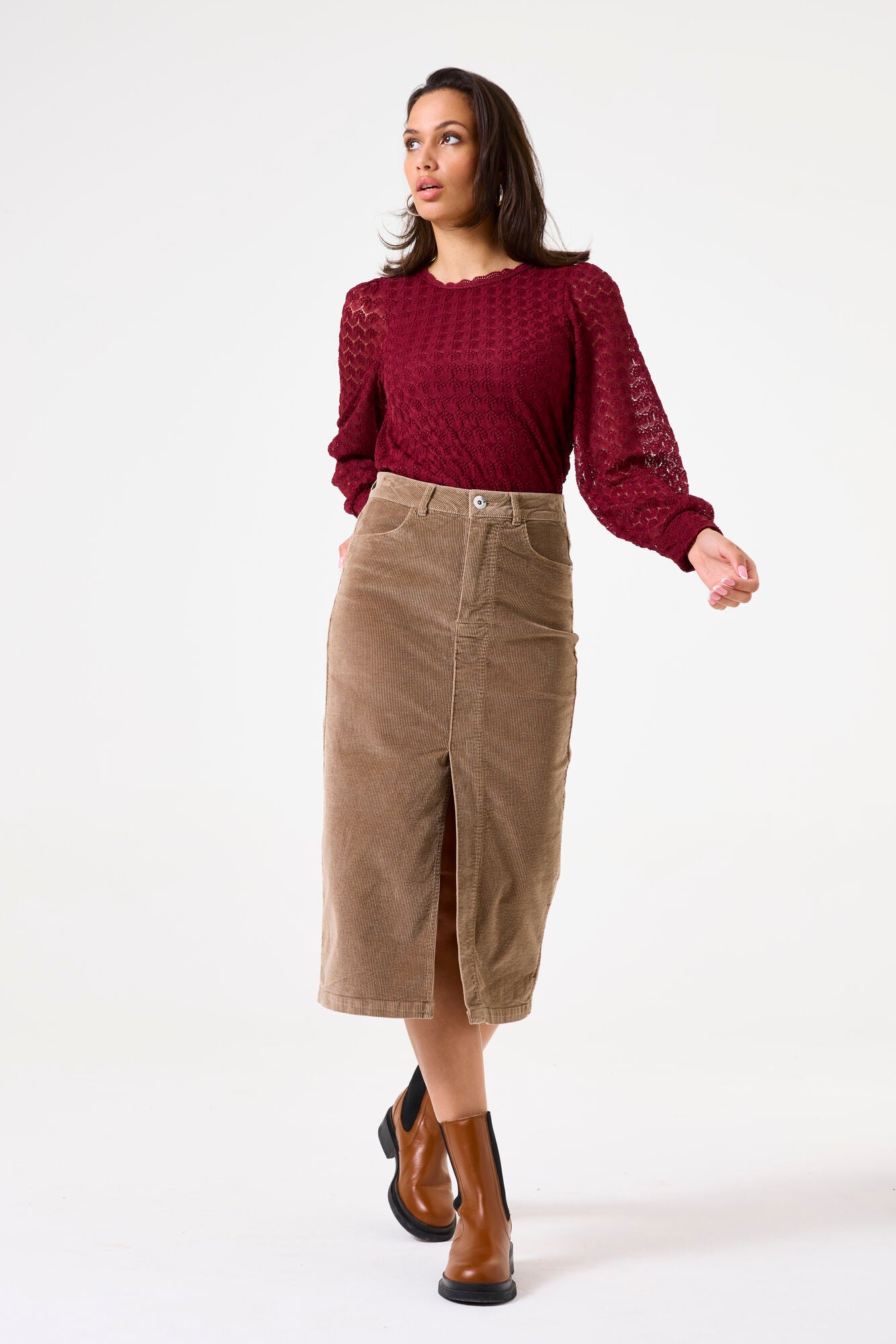 Garcia - Lined Lacy LS Top - Cabernet