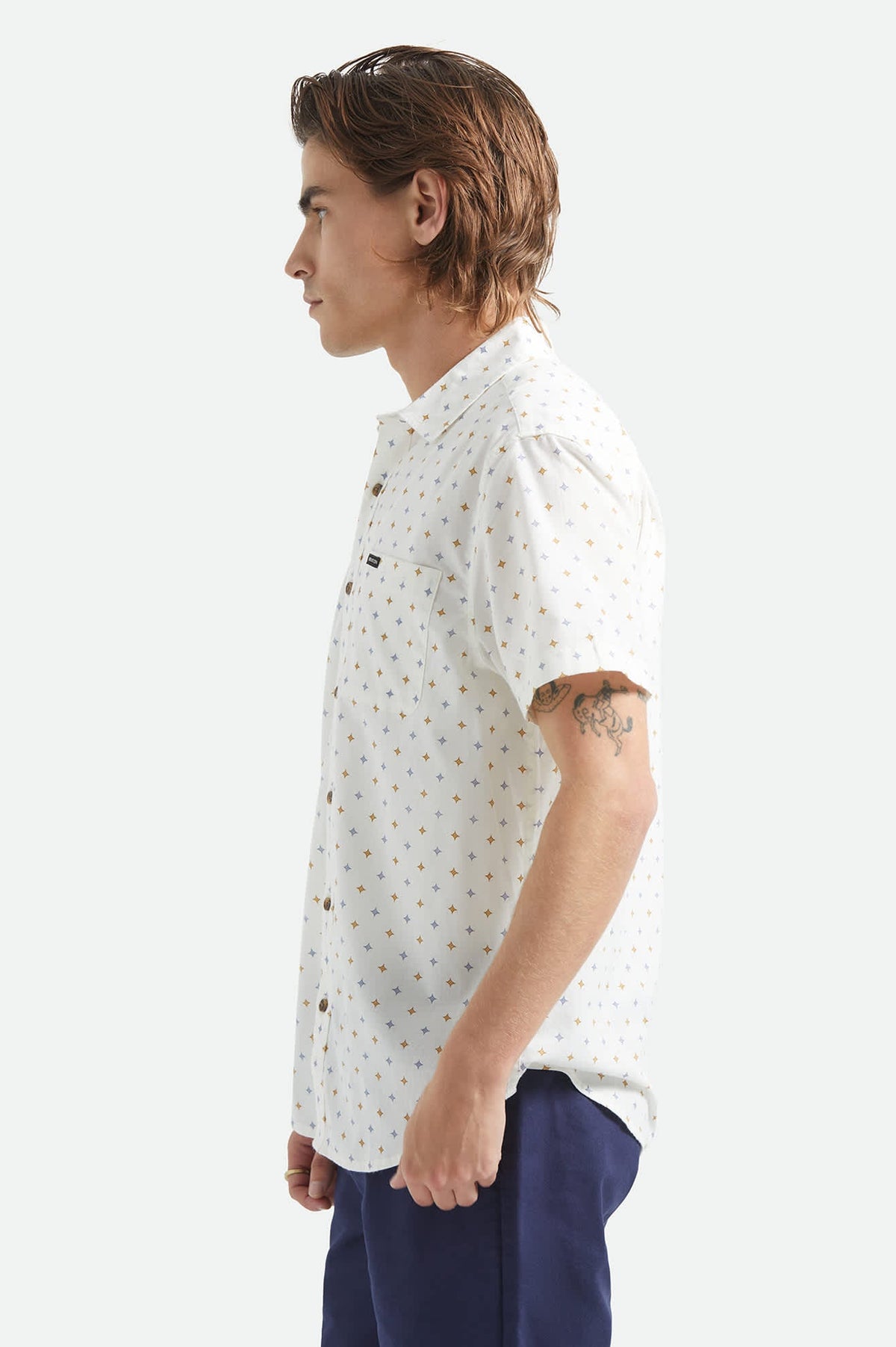 Brixton - Charter Print SS Shirt - Off White/Multi Diamond Tile