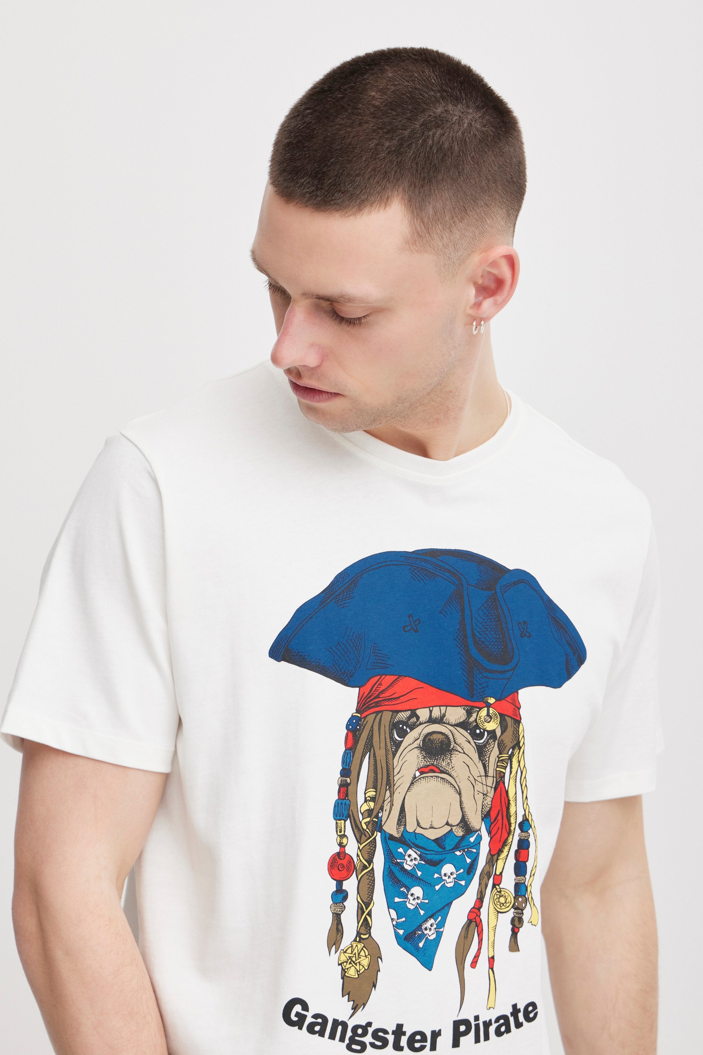 Blend - Gangster Pirate Print Tee - White Pirate Dog