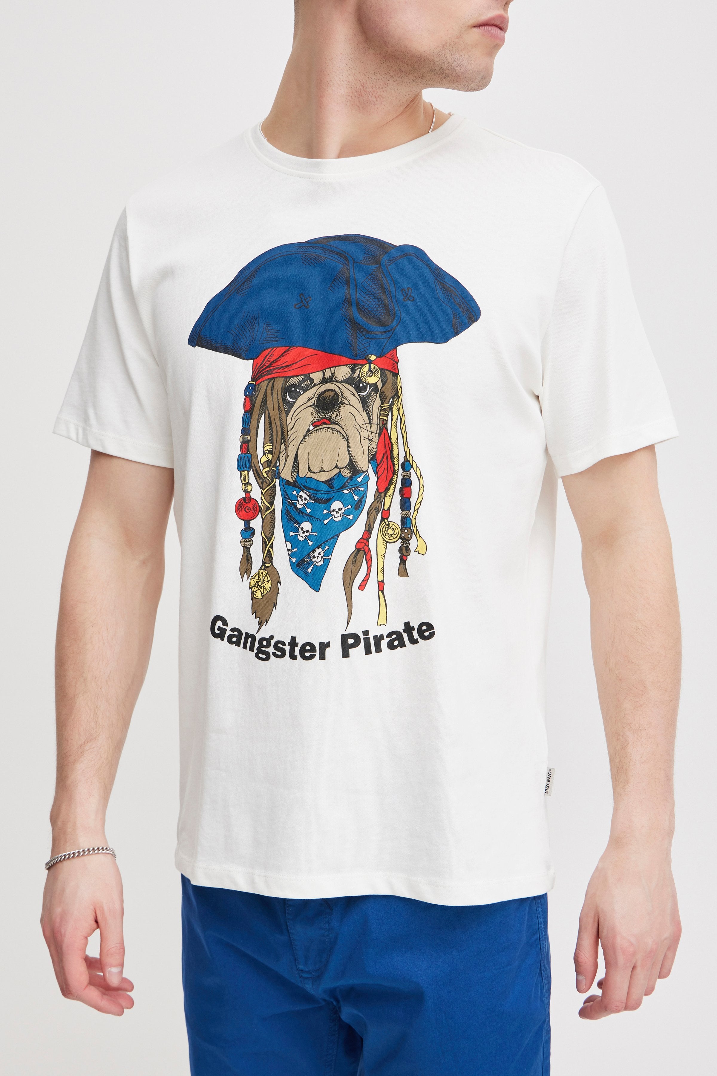 Blend - Gangster Pirate Print Tee - White Pirate Dog