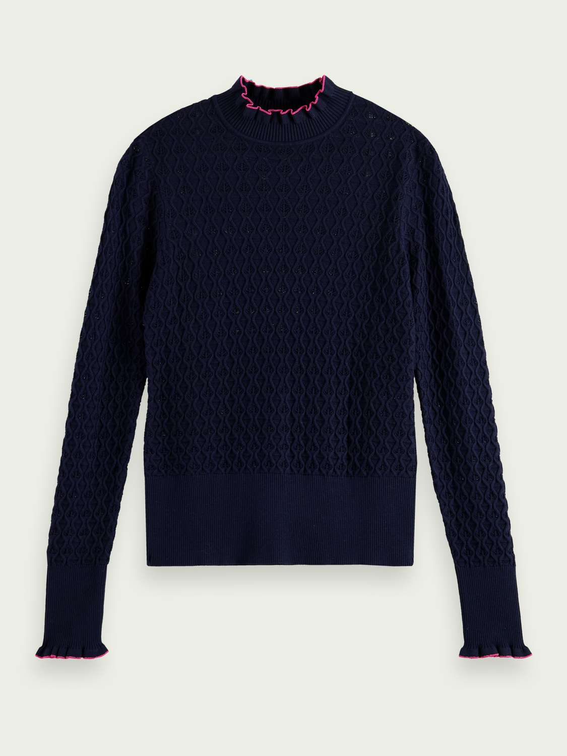Maison Scotch - Slim Fit Ruffled Pointelle Pullover - Navy