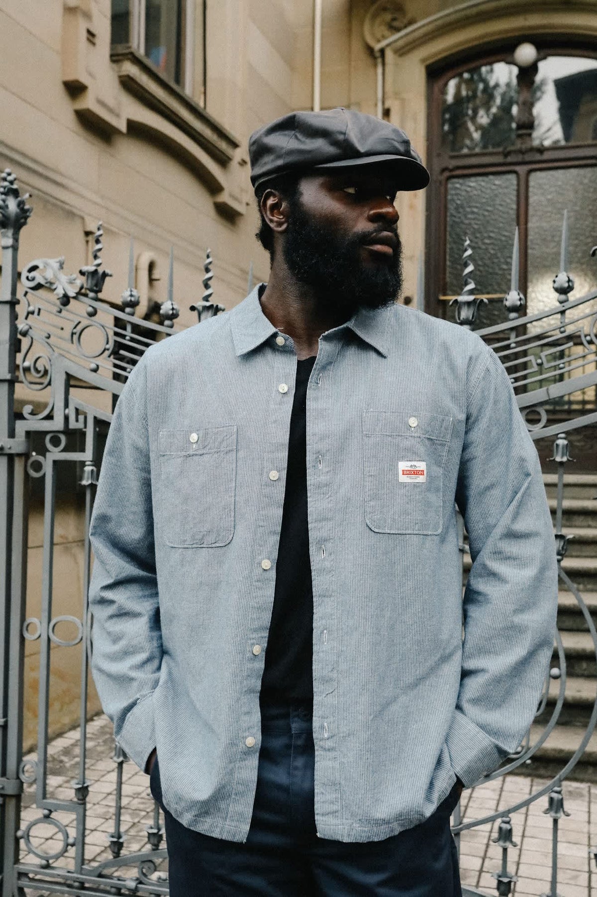 Brixton - Trademark LS Shirt - Blue Chambray Micro Stripe