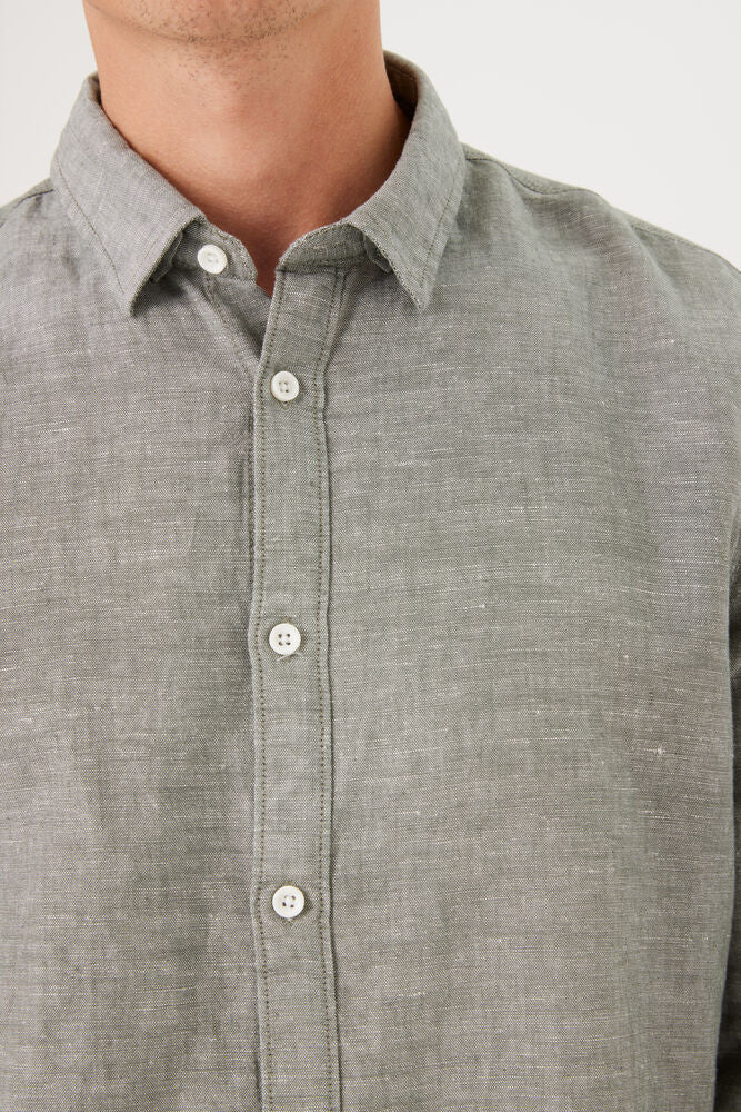 Garcia - Linen Blend LS Shirt - Sage Green