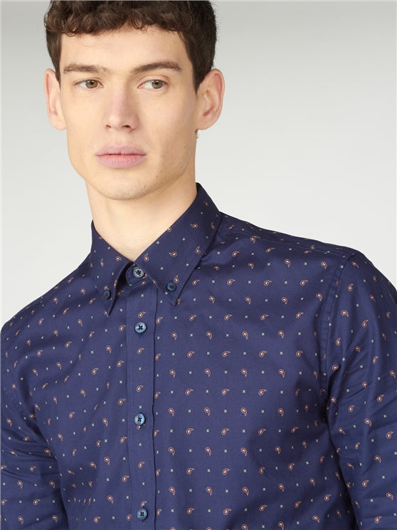 Ben Sherman - LS Mini Paisley Print Shirt - Marine