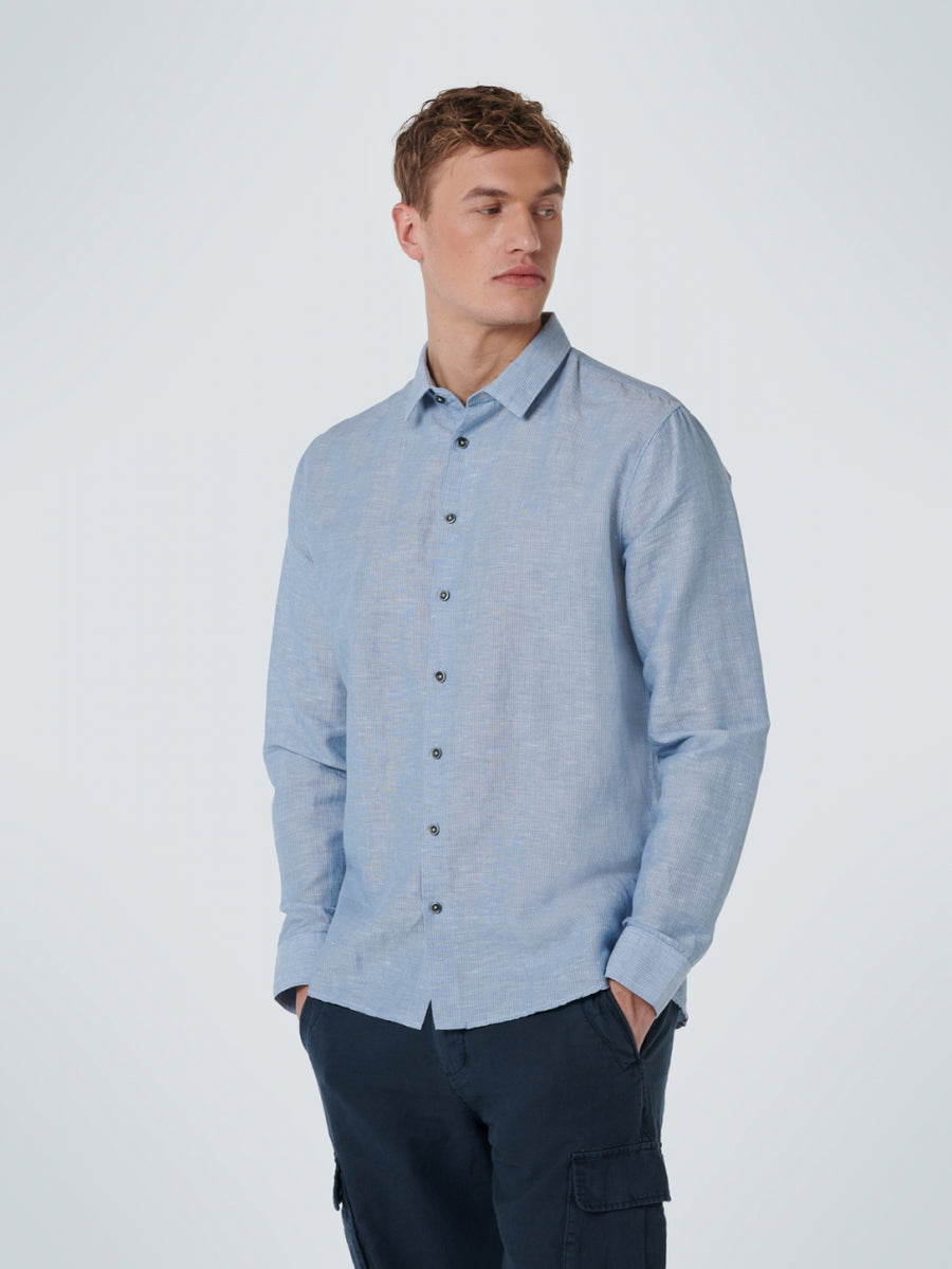 No Excess - Striped Linen Shirt - Washed Blue