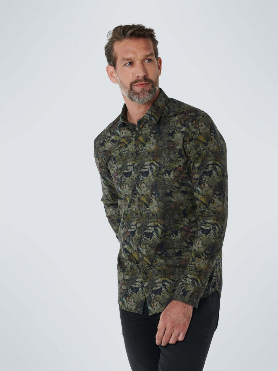No Excess - Forest Printed LS Shirt - Sage Green