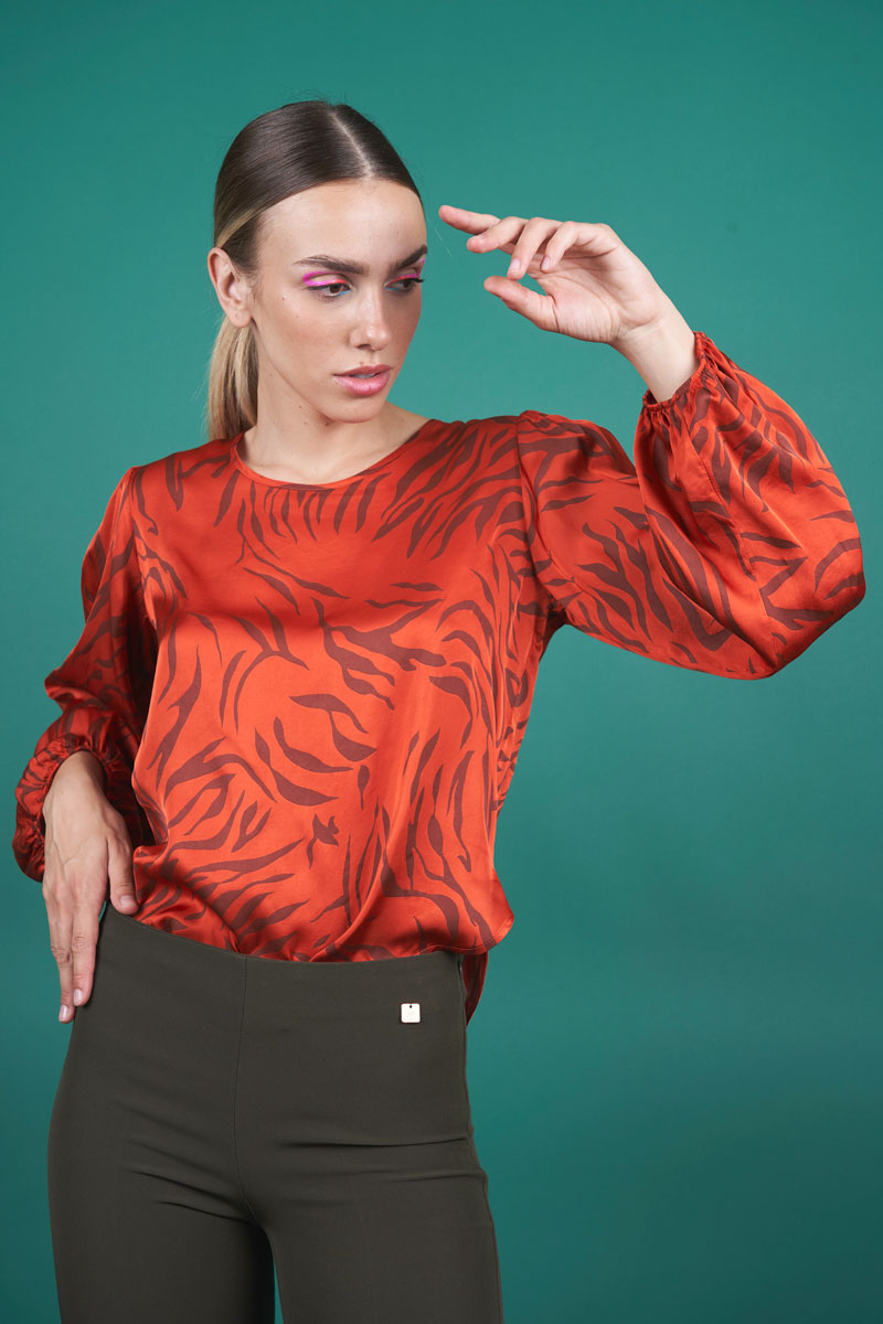 D'Elle - Tiger Print Blouse - Red Clay