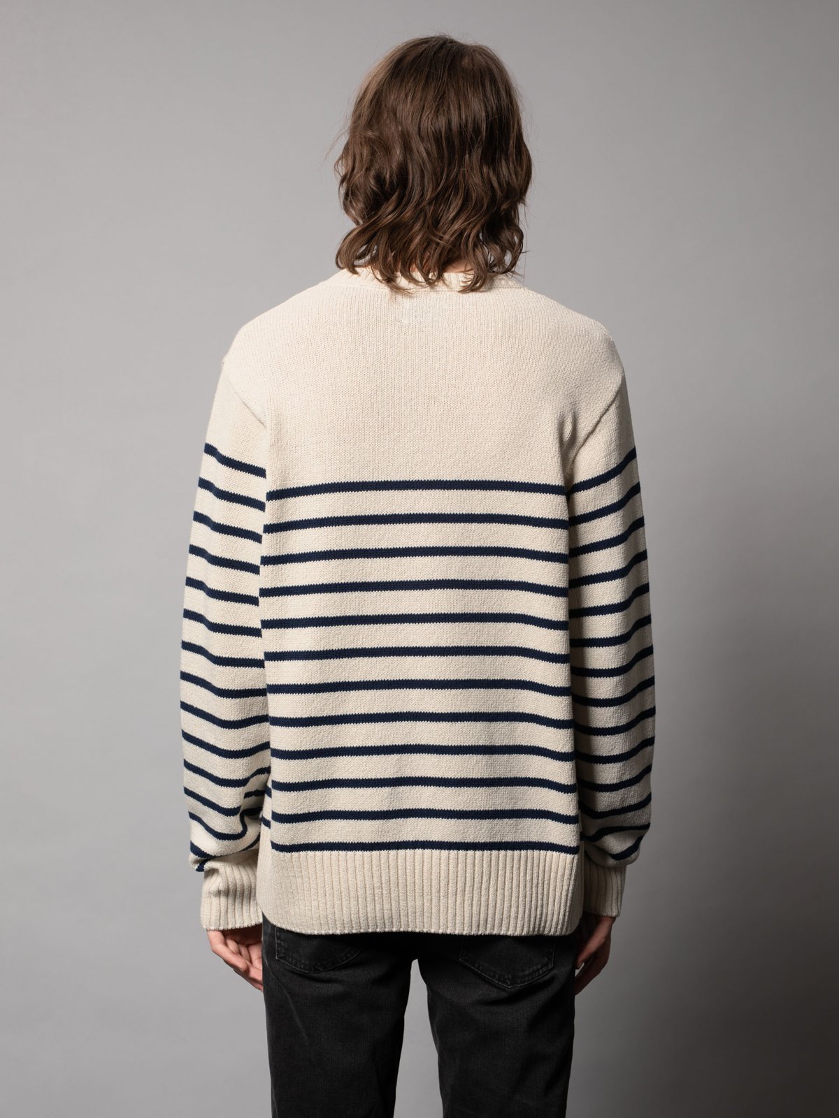 Nudie - Hampus Recycled Sweater - Offwhite/Navy Stripe