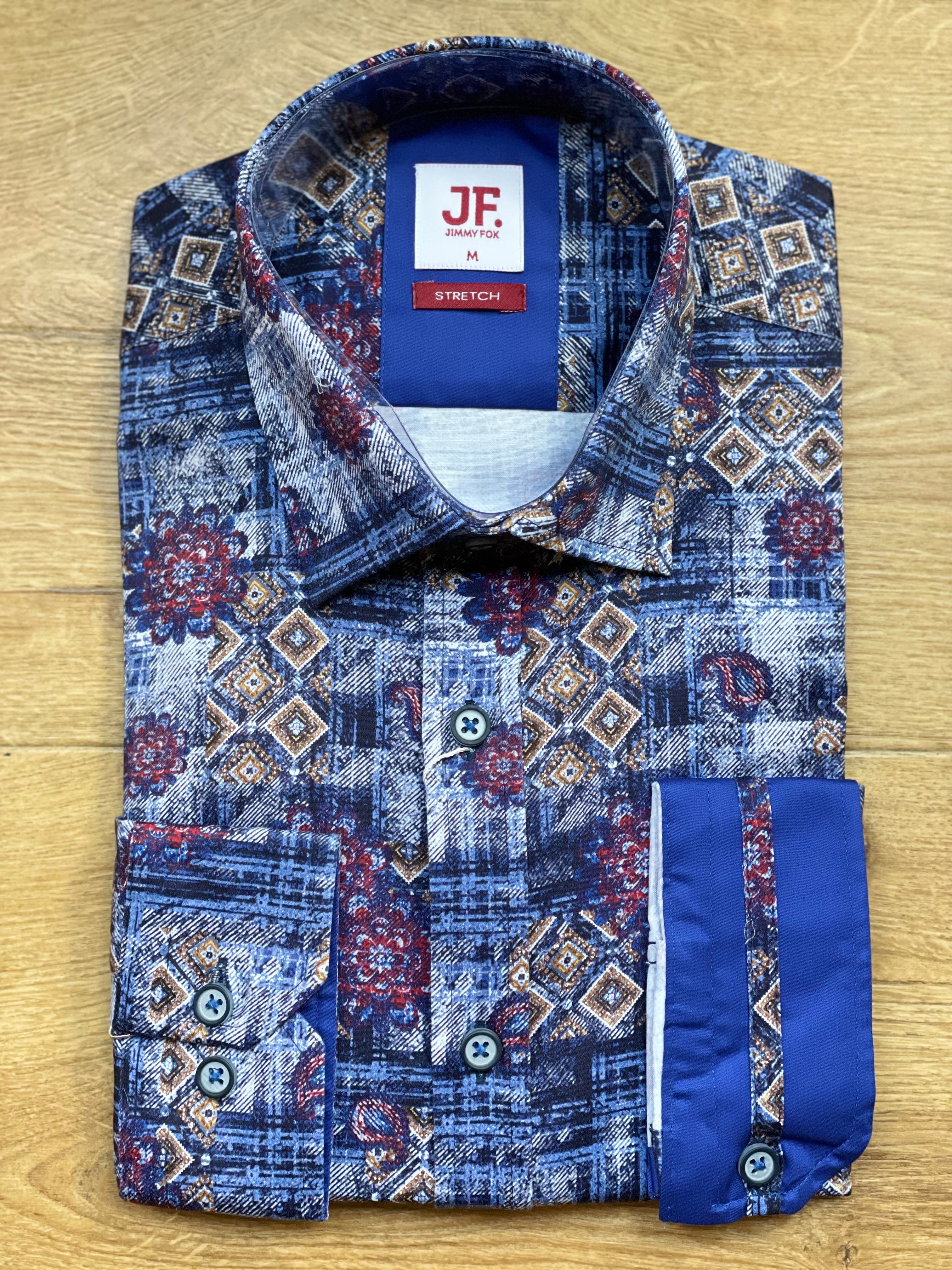 Jimmy Fox - Aztec Print LS Shirt - Blue