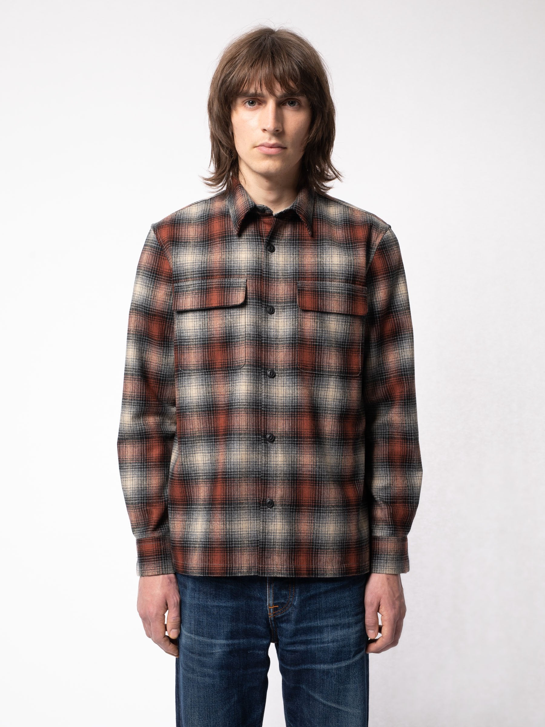 Nudie - Sten Shadow Check Wool Shirt - Poppy Red