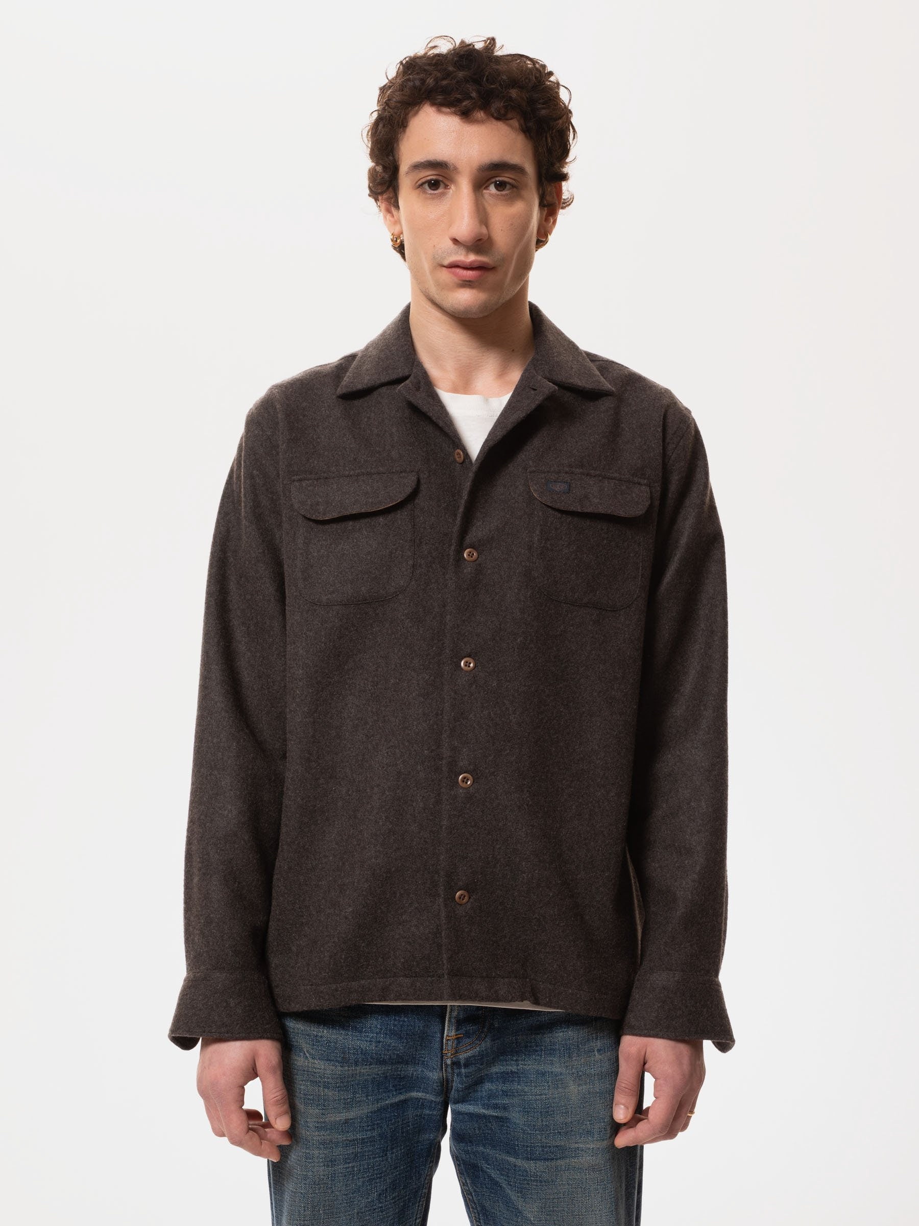 Nudie - Sten Wool Solid Shirt - Brownmelange
